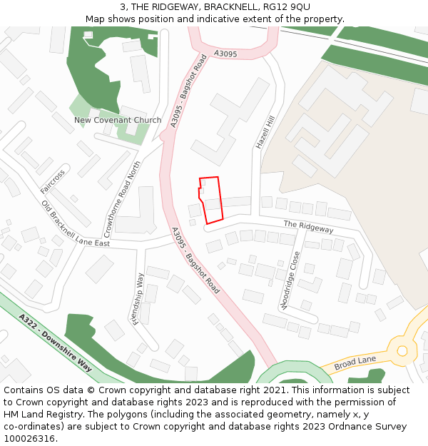 3, THE RIDGEWAY, BRACKNELL, RG12 9QU: Location map and indicative extent of plot