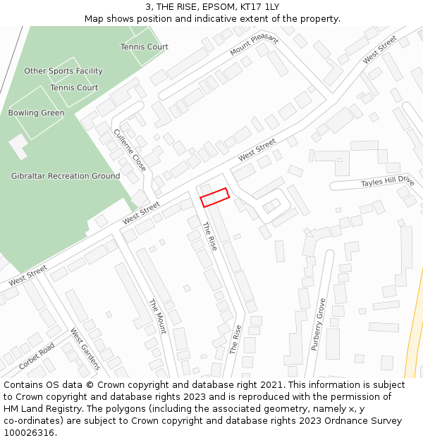 3, THE RISE, EPSOM, KT17 1LY: Location map and indicative extent of plot