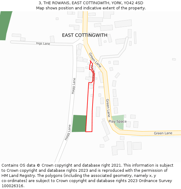 3, THE ROWANS, EAST COTTINGWITH, YORK, YO42 4SD: Location map and indicative extent of plot