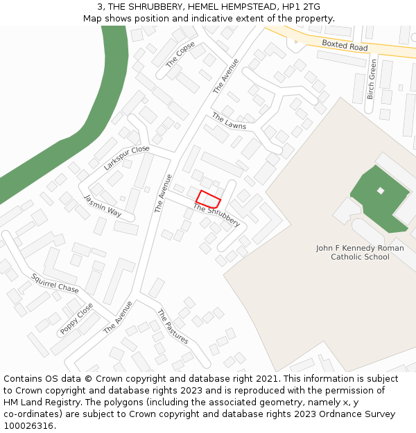 3, THE SHRUBBERY, HEMEL HEMPSTEAD, HP1 2TG: Location map and indicative extent of plot
