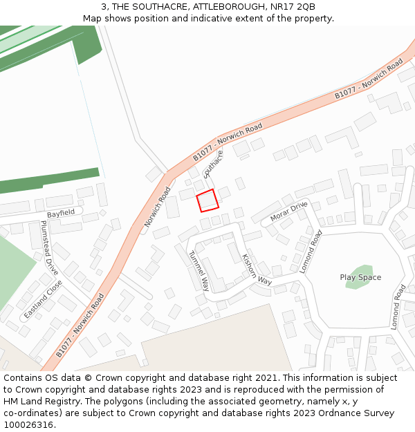 3, THE SOUTHACRE, ATTLEBOROUGH, NR17 2QB: Location map and indicative extent of plot