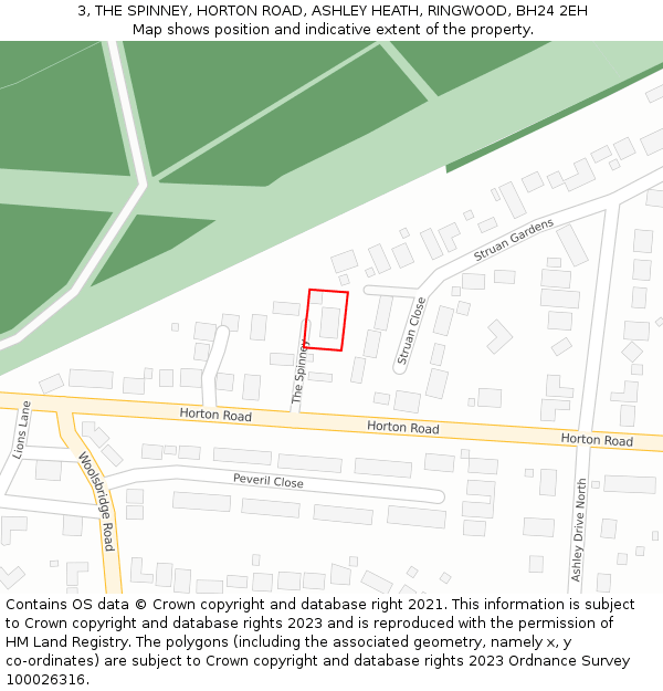 3, THE SPINNEY, HORTON ROAD, ASHLEY HEATH, RINGWOOD, BH24 2EH: Location map and indicative extent of plot