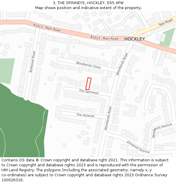 3, THE SPINNEYS, HOCKLEY, SS5 4PW: Location map and indicative extent of plot