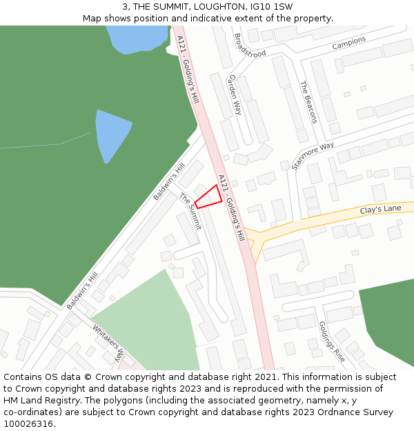 3, THE SUMMIT, LOUGHTON, IG10 1SW: Location map and indicative extent of plot