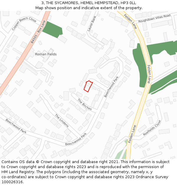 3, THE SYCAMORES, HEMEL HEMPSTEAD, HP3 0LL: Location map and indicative extent of plot
