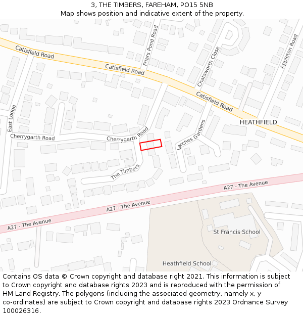 3, THE TIMBERS, FAREHAM, PO15 5NB: Location map and indicative extent of plot