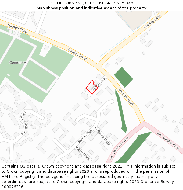 3, THE TURNPIKE, CHIPPENHAM, SN15 3XA: Location map and indicative extent of plot