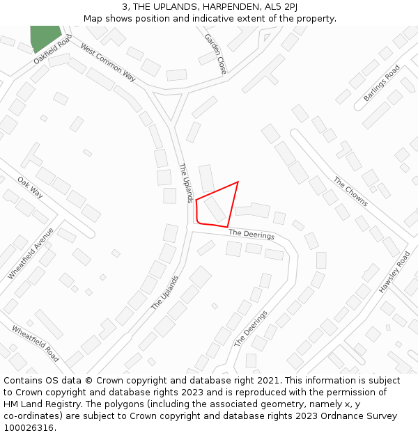 3, THE UPLANDS, HARPENDEN, AL5 2PJ: Location map and indicative extent of plot