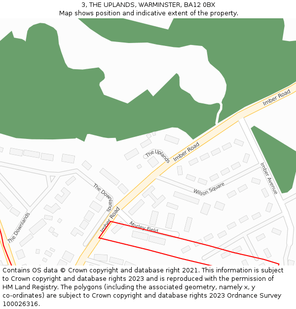 3, THE UPLANDS, WARMINSTER, BA12 0BX: Location map and indicative extent of plot