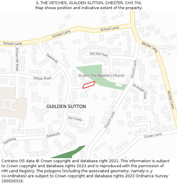 3, THE VETCHES, GUILDEN SUTTON, CHESTER, CH3 7HL: Location map and indicative extent of plot