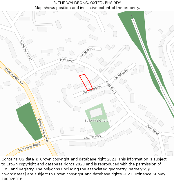 3, THE WALDRONS, OXTED, RH8 9DY: Location map and indicative extent of plot