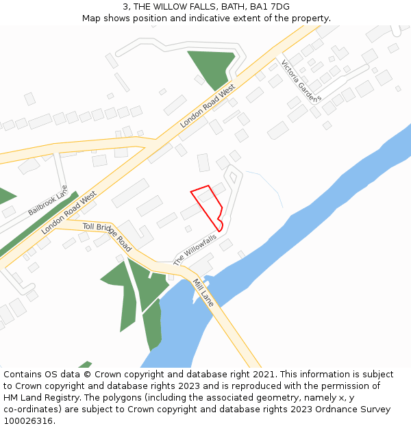 3, THE WILLOW FALLS, BATH, BA1 7DG: Location map and indicative extent of plot