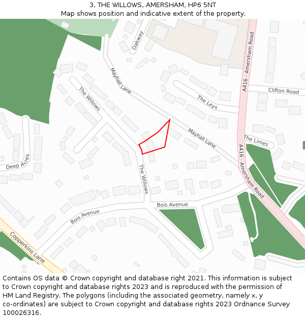 3, THE WILLOWS, AMERSHAM, HP6 5NT: Location map and indicative extent of plot