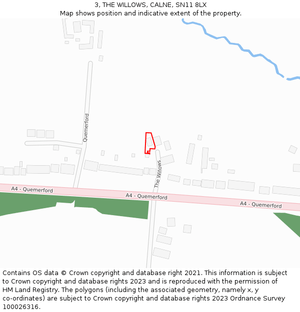 3, THE WILLOWS, CALNE, SN11 8LX: Location map and indicative extent of plot