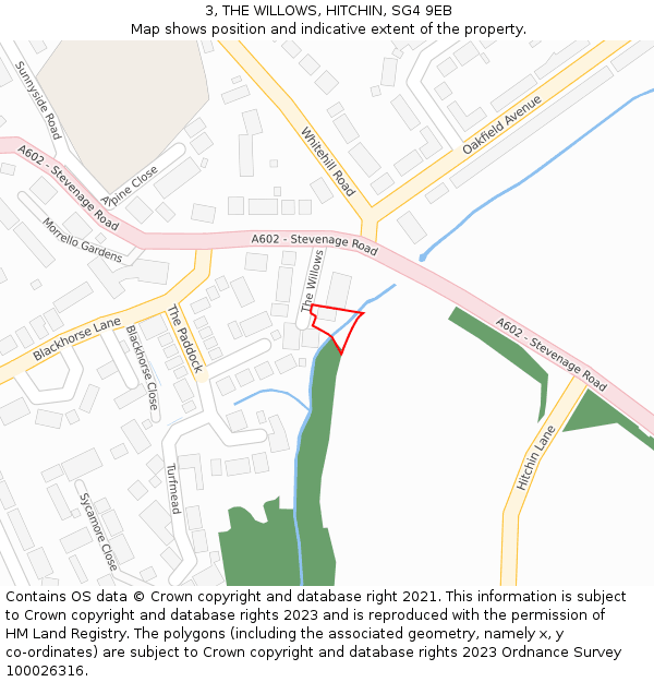 3, THE WILLOWS, HITCHIN, SG4 9EB: Location map and indicative extent of plot