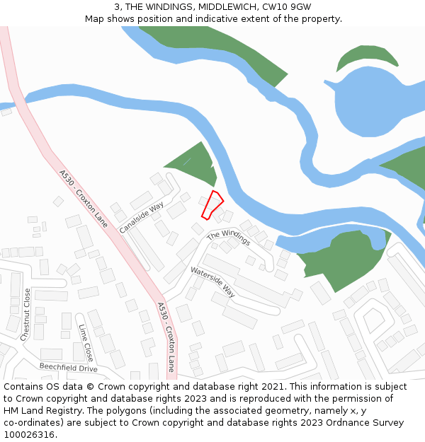 3, THE WINDINGS, MIDDLEWICH, CW10 9GW: Location map and indicative extent of plot