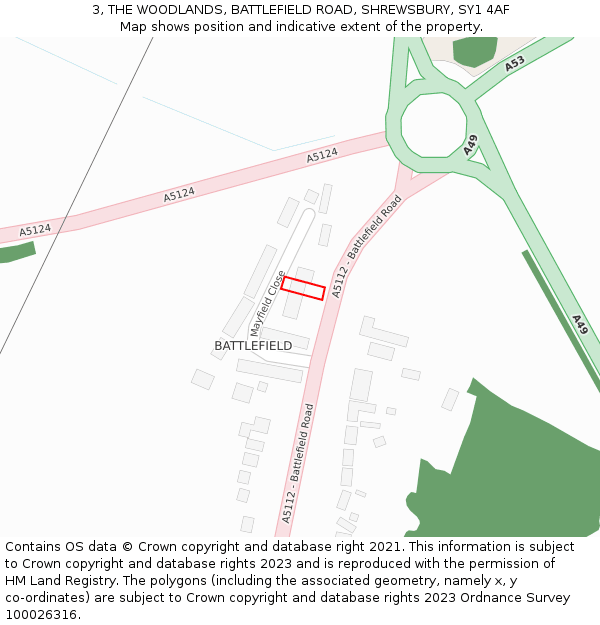 3, THE WOODLANDS, BATTLEFIELD ROAD, SHREWSBURY, SY1 4AF: Location map and indicative extent of plot