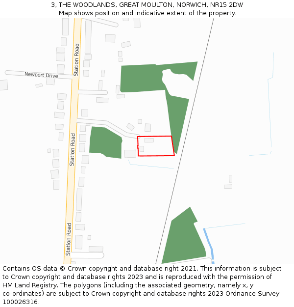 3, THE WOODLANDS, GREAT MOULTON, NORWICH, NR15 2DW: Location map and indicative extent of plot