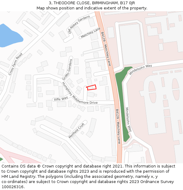 3, THEODORE CLOSE, BIRMINGHAM, B17 0JR: Location map and indicative extent of plot