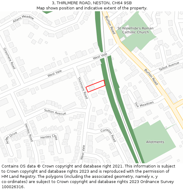 3, THIRLMERE ROAD, NESTON, CH64 9SB: Location map and indicative extent of plot