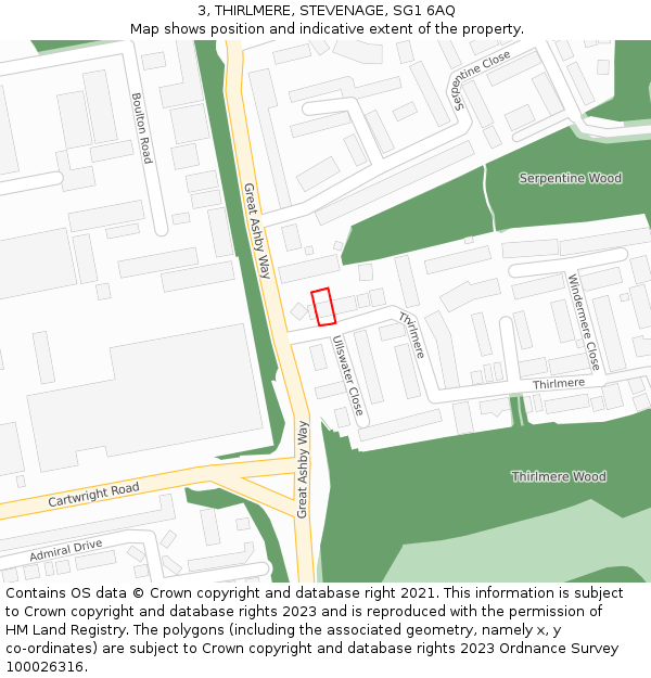 3, THIRLMERE, STEVENAGE, SG1 6AQ: Location map and indicative extent of plot