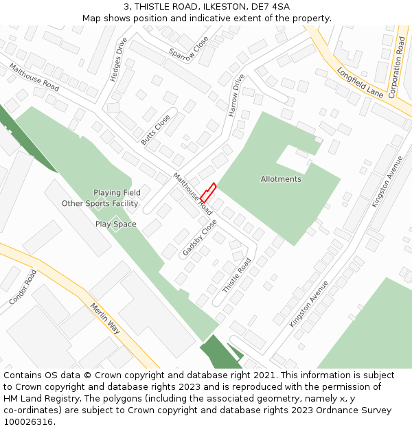 3, THISTLE ROAD, ILKESTON, DE7 4SA: Location map and indicative extent of plot