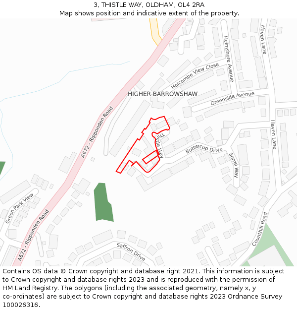 3, THISTLE WAY, OLDHAM, OL4 2RA: Location map and indicative extent of plot