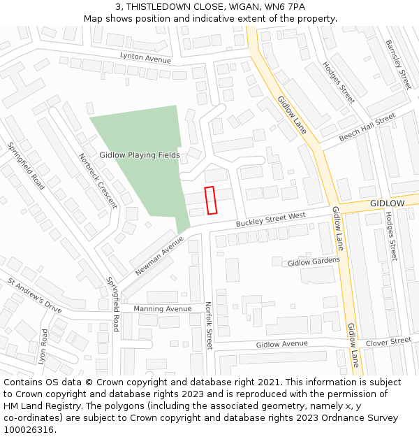 3, THISTLEDOWN CLOSE, WIGAN, WN6 7PA: Location map and indicative extent of plot