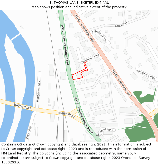 3, THOMAS LANE, EXETER, EX4 4AL: Location map and indicative extent of plot