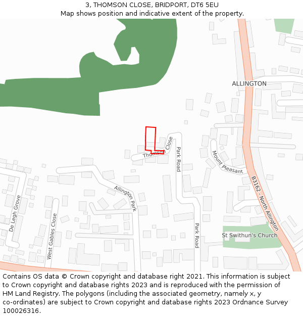 3, THOMSON CLOSE, BRIDPORT, DT6 5EU: Location map and indicative extent of plot