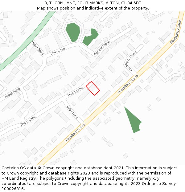 3, THORN LANE, FOUR MARKS, ALTON, GU34 5BT: Location map and indicative extent of plot