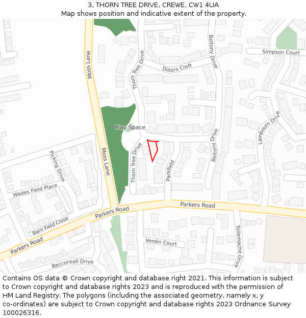 3, THORN TREE DRIVE, CREWE, CW1 4UA: Location map and indicative extent of plot