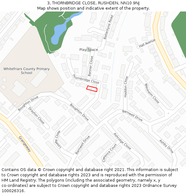 3, THORNBRIDGE CLOSE, RUSHDEN, NN10 9NJ: Location map and indicative extent of plot