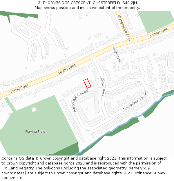 3, THORNBRIDGE CRESCENT, CHESTERFIELD, S40 2JH: Location map and indicative extent of plot