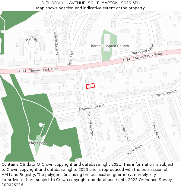 3, THORNHILL AVENUE, SOUTHAMPTON, SO19 6PU: Location map and indicative extent of plot