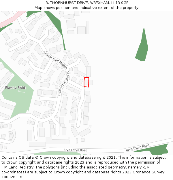 3, THORNHURST DRIVE, WREXHAM, LL13 9GF: Location map and indicative extent of plot