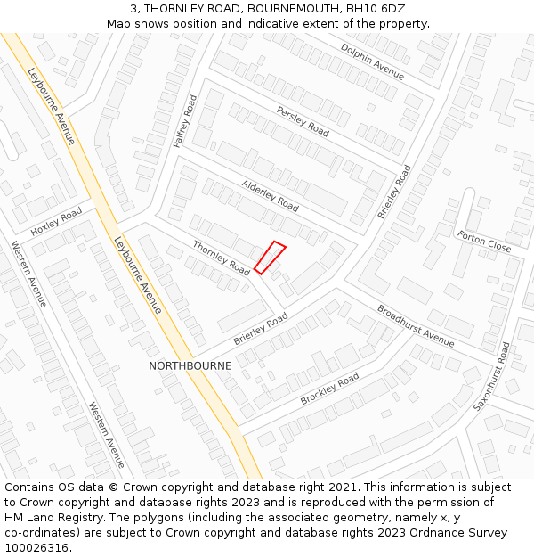 3, THORNLEY ROAD, BOURNEMOUTH, BH10 6DZ: Location map and indicative extent of plot