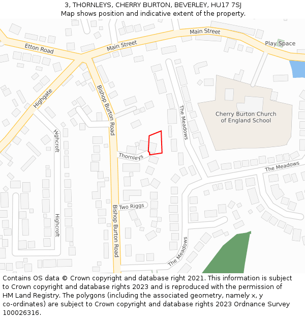 3, THORNLEYS, CHERRY BURTON, BEVERLEY, HU17 7SJ: Location map and indicative extent of plot