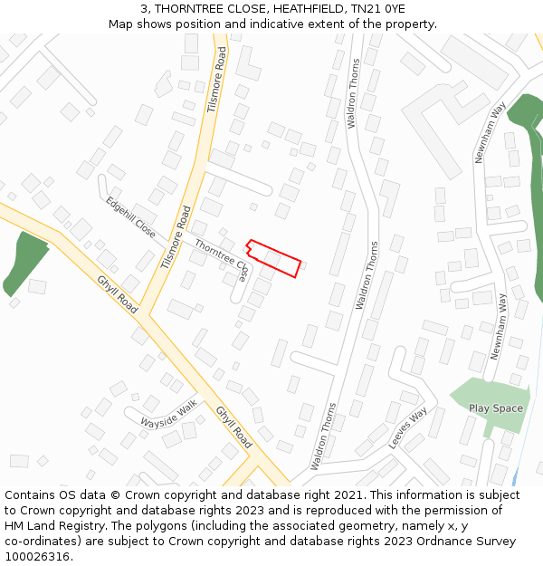 3, THORNTREE CLOSE, HEATHFIELD, TN21 0YE: Location map and indicative extent of plot