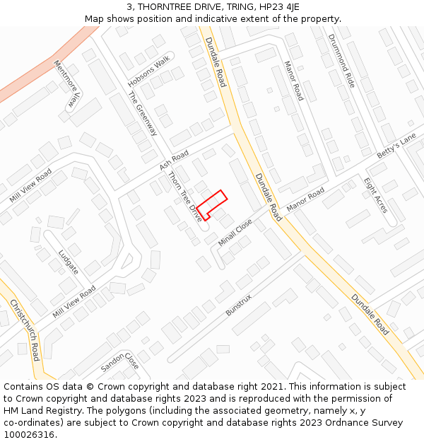 3, THORNTREE DRIVE, TRING, HP23 4JE: Location map and indicative extent of plot