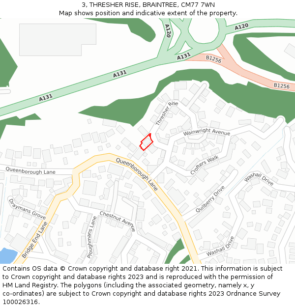 3, THRESHER RISE, BRAINTREE, CM77 7WN: Location map and indicative extent of plot