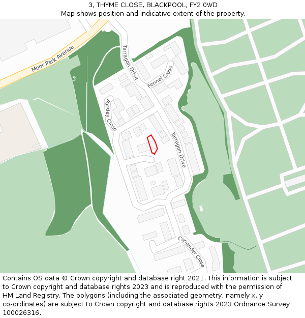 3, THYME CLOSE, BLACKPOOL, FY2 0WD: Location map and indicative extent of plot