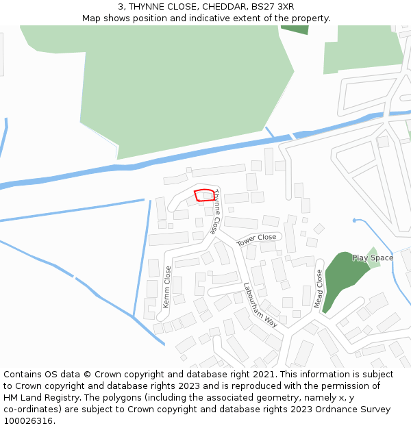 3, THYNNE CLOSE, CHEDDAR, BS27 3XR: Location map and indicative extent of plot