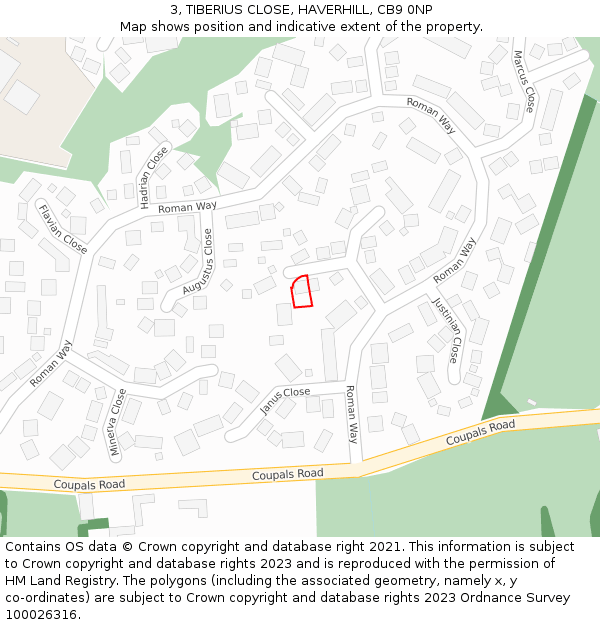 3, TIBERIUS CLOSE, HAVERHILL, CB9 0NP: Location map and indicative extent of plot