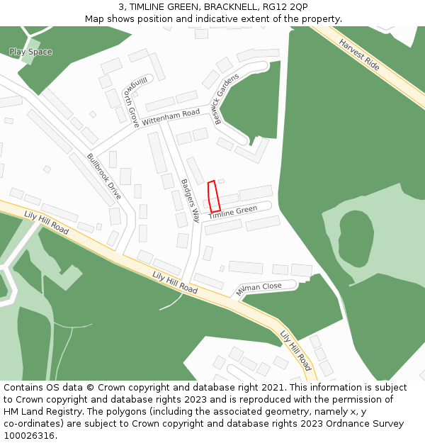 3, TIMLINE GREEN, BRACKNELL, RG12 2QP: Location map and indicative extent of plot