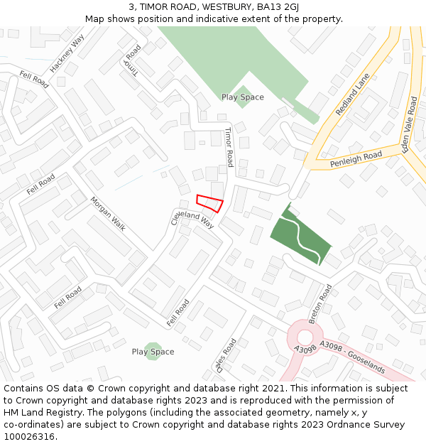 3, TIMOR ROAD, WESTBURY, BA13 2GJ: Location map and indicative extent of plot