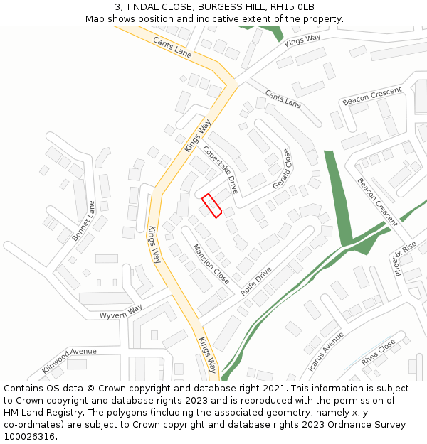 3, TINDAL CLOSE, BURGESS HILL, RH15 0LB: Location map and indicative extent of plot