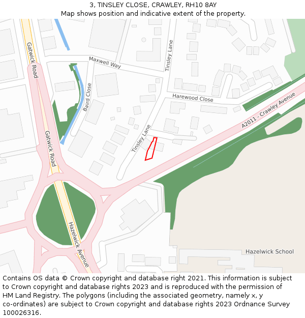 3, TINSLEY CLOSE, CRAWLEY, RH10 8AY: Location map and indicative extent of plot
