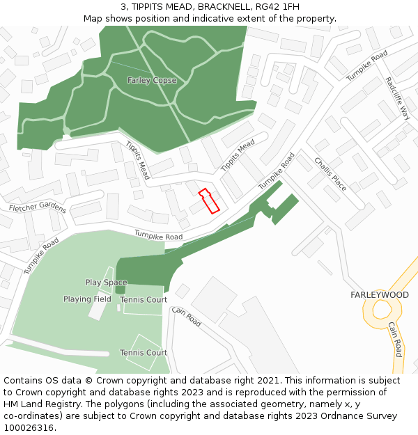 3, TIPPITS MEAD, BRACKNELL, RG42 1FH: Location map and indicative extent of plot