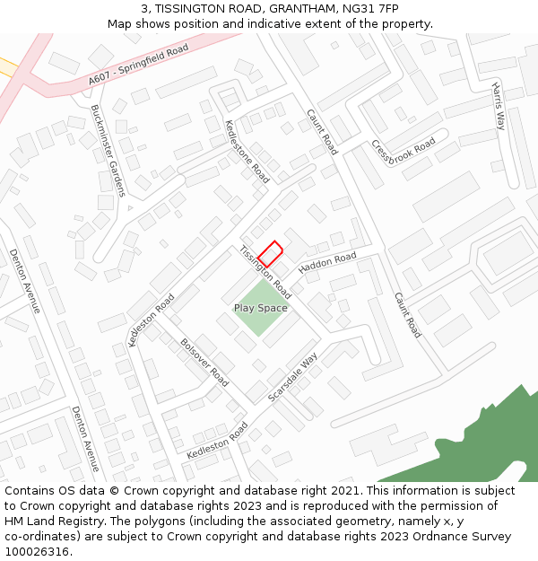 3, TISSINGTON ROAD, GRANTHAM, NG31 7FP: Location map and indicative extent of plot